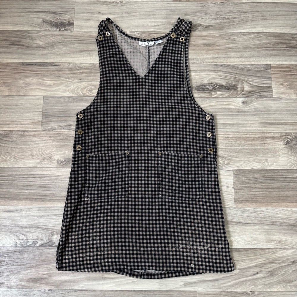 Vintage 100% Cotton Velvet Gingham Print Pinafore Jumper Dress Size Medium